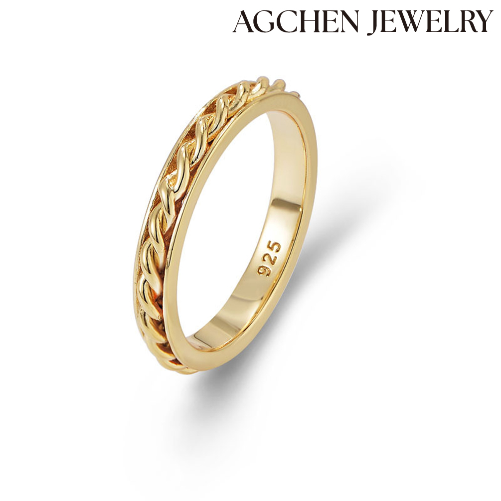 AGCHEN S925 sterling silver gold plated twist ring female Japanese and Korean personality advanced design sense index finger ring AGKR1268