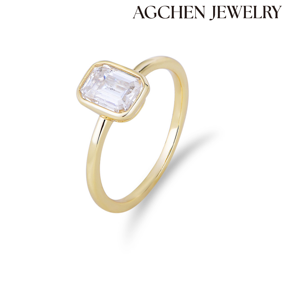 AGCHEN S925 Sterling Silver Minimalist White Square Cubic Zirconia Ring temperament women rings  manufacturers direct sale AGKR1457