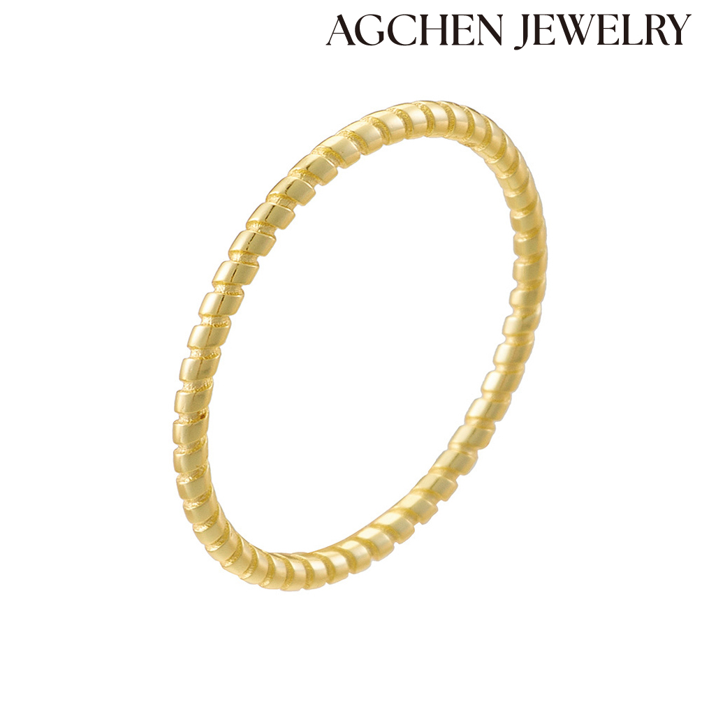 AGCHEN Yellow Gold-Tone Plated Sterling Silver Thin Cut Band Ring female Europe and America ins design sense new accessories AGKR0521