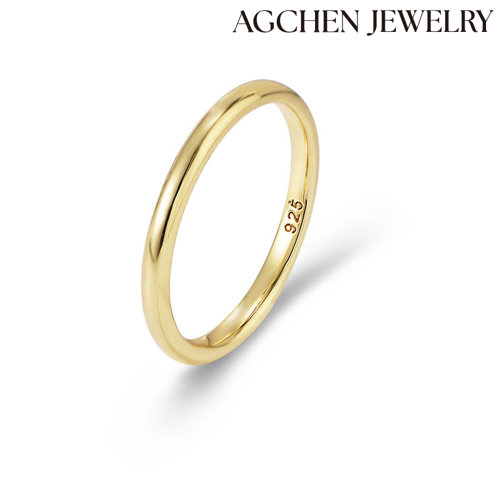 AGCHEN Plain ring sterling silver female plated 14K gold ins niche minimalist light luxury fine tail ring smooth index finger ring AGKR1271