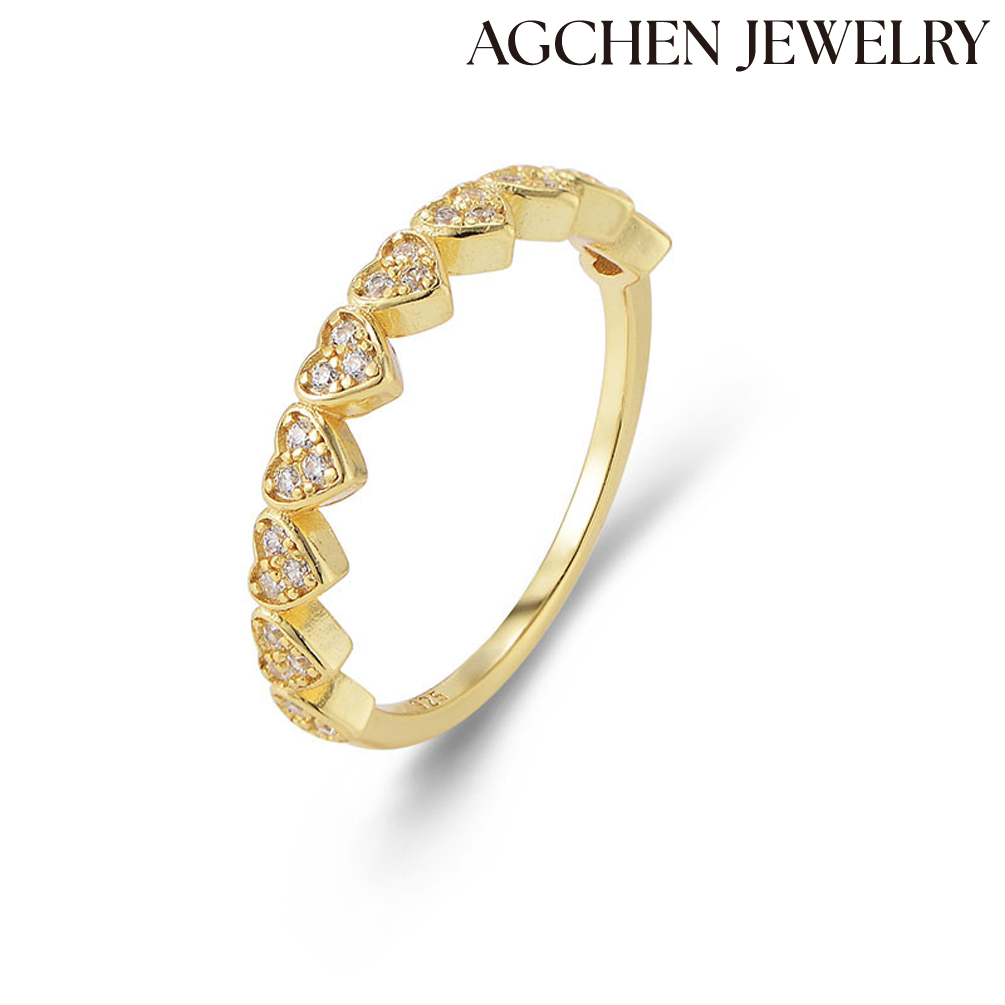 AGCHEN s925 sterling silver love-shaped zircon ring simple retro high-end light luxury index finger ring AGKR1287