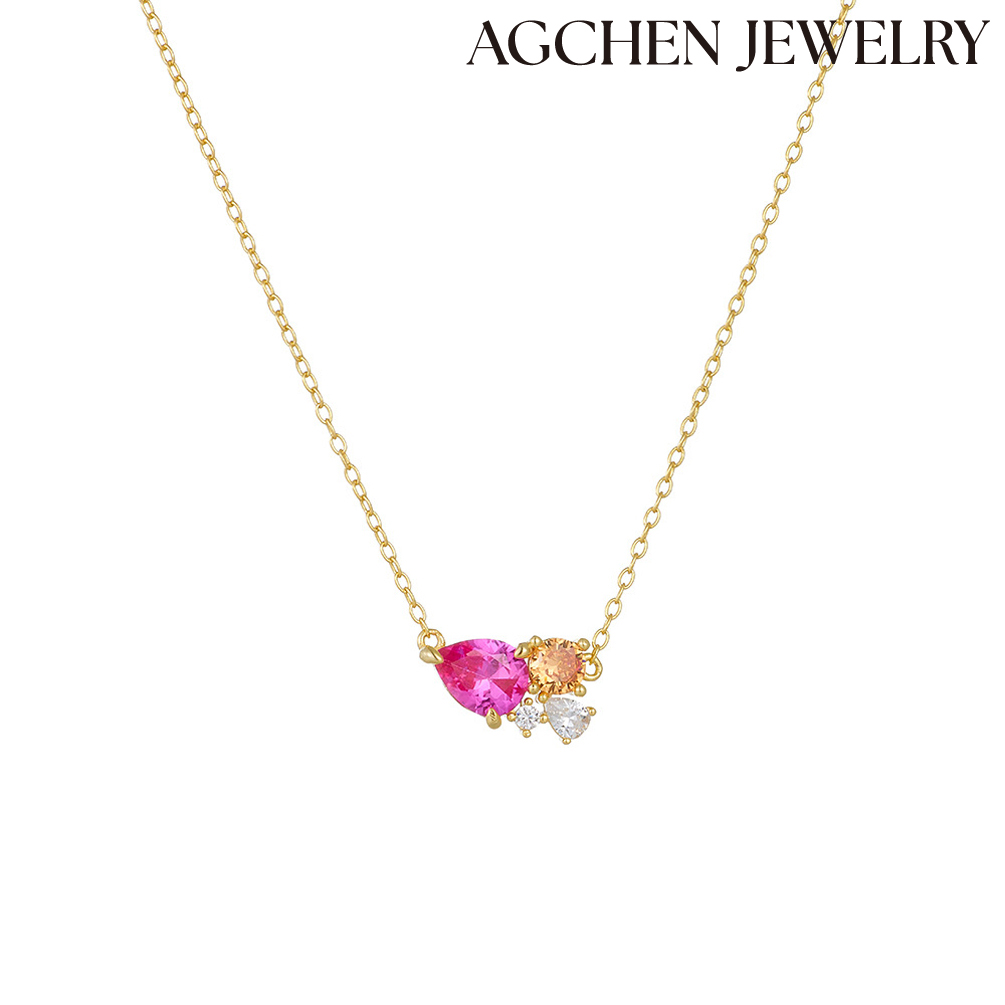 AGCHEN European and American Hot-selling High-Quality  Pink Zircon Goldfish Accent Gold Sterling Silver Necklace AGKSN183