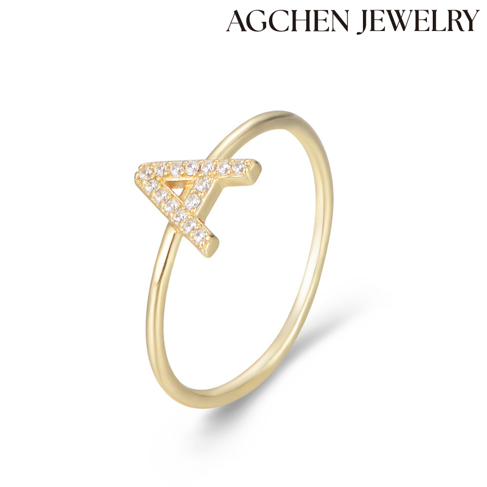 AGCHEN S925 Sterling silver 26 letters zircon ring female European and American ins simple overlapping wear combination ring AGKR1014