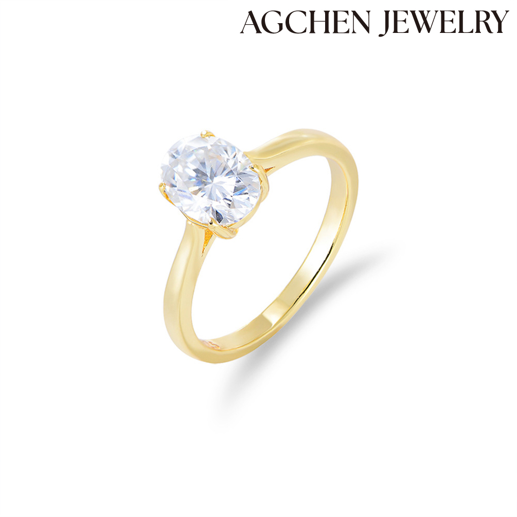 AGCHEN S925 sterling silver cubic zirconia oval simulation diamond ring women Europe and America classic simple wedding ring wholesale AGKR1458