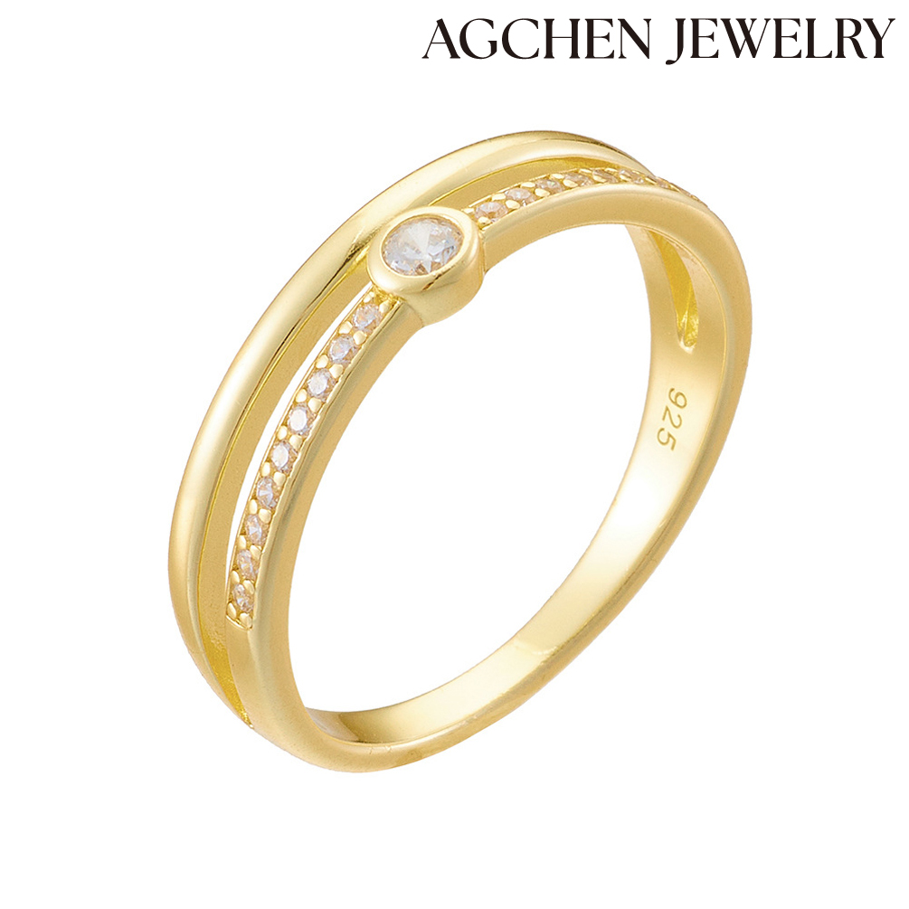 AGCHEN Simple Style Solid Color Sterling Silver Plating Inlay Zircon Rings female Europe and America ins design sense new accessories AGKR1825