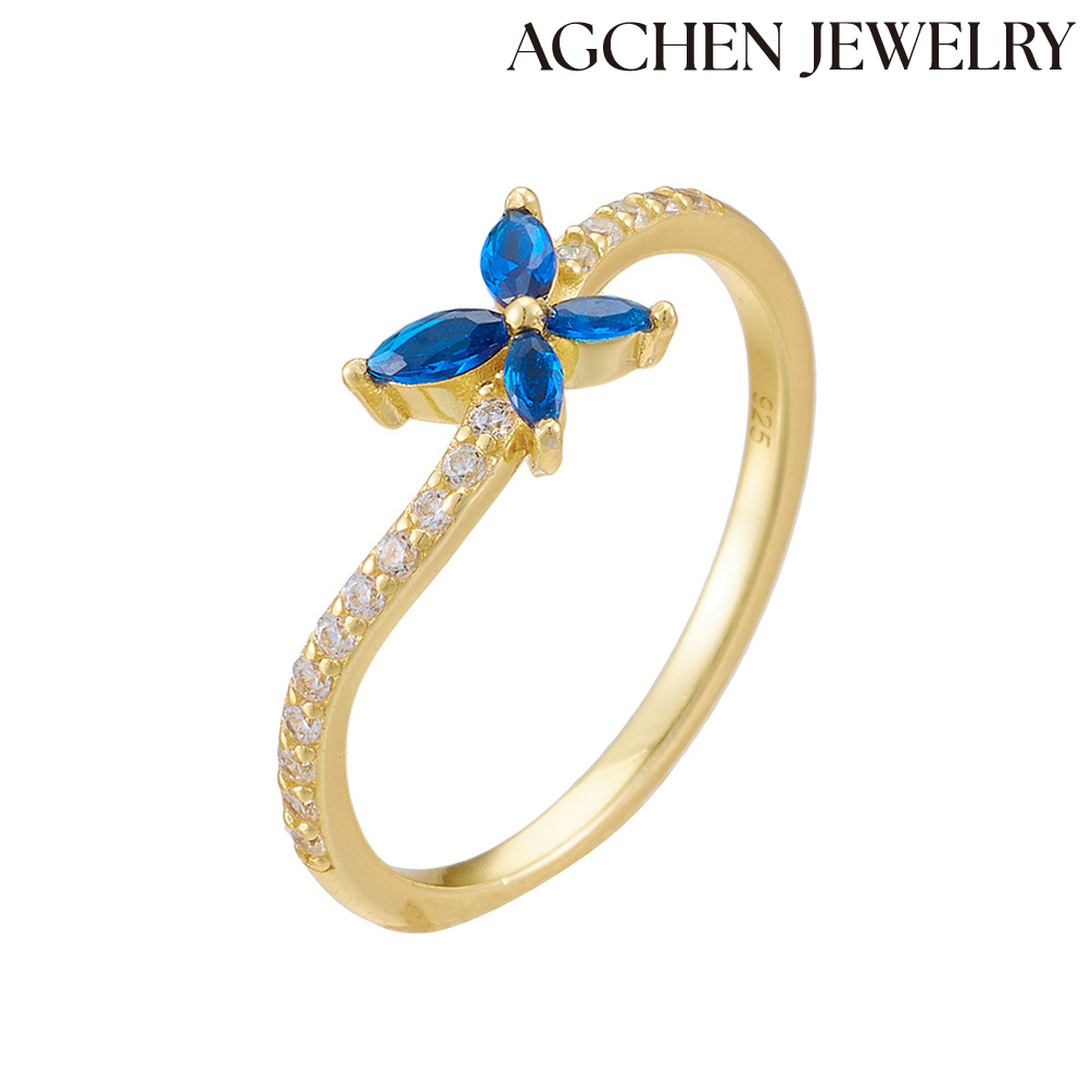 AGCHEN Simple Style Butterfly Sterling Silver Plating Inlay Zircon Rings Europe and the United States Ins hot sale AGKR1816A