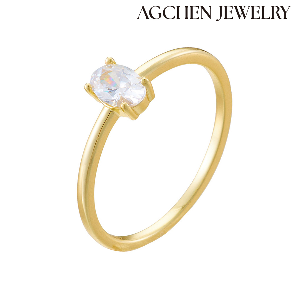 AGCHEN S925 Sterling Silver Oval White Cubic Zirconia Ring female Europe and America ins design sense new accessories AGKR2311