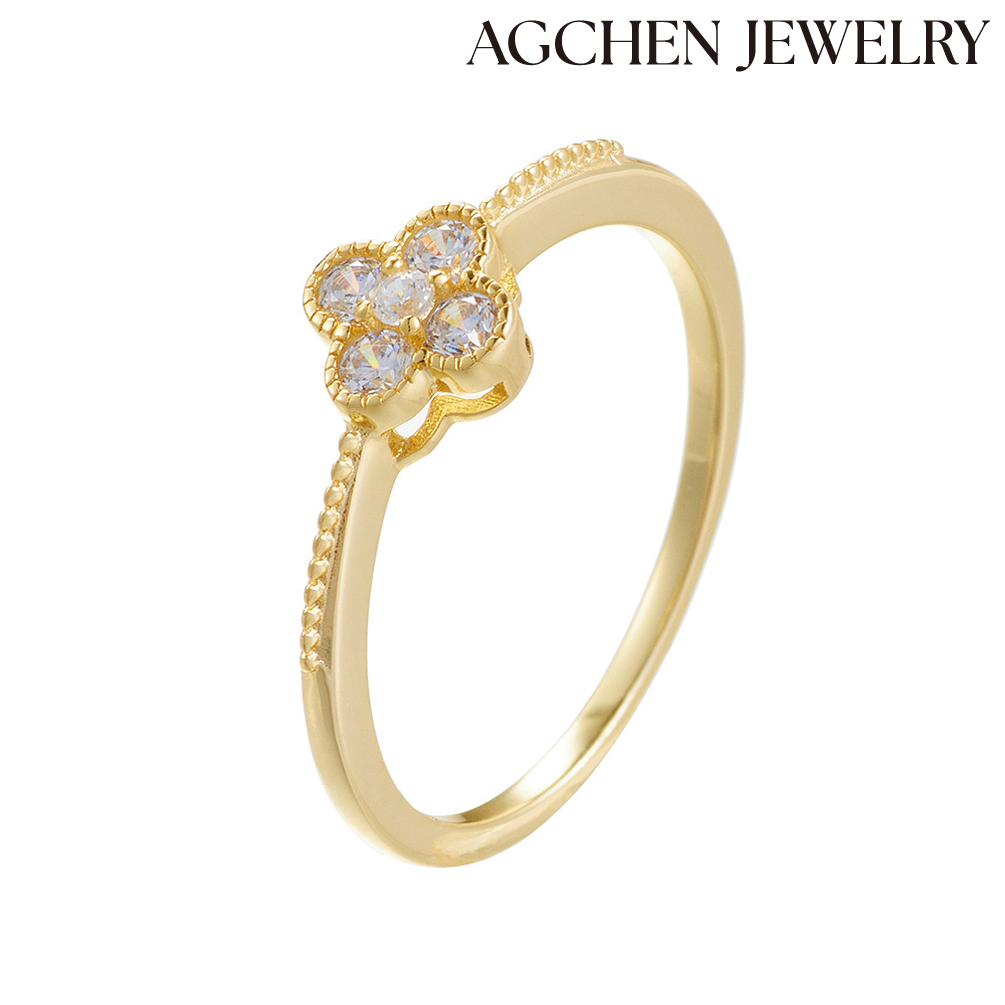 AGCHEN S925 Sterling Silver Flower-Shaped Cubic Zirconia Ring Europe and the United States Ins hot sale AGKSR162