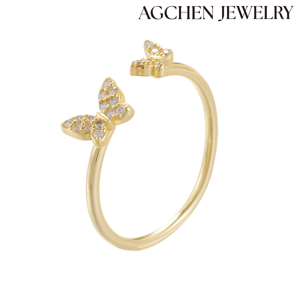 AGCHEN Light luxury fashion sense niche design sterling silver butterfly open ring female Japanese and Korean ins thin ring AGKR2114