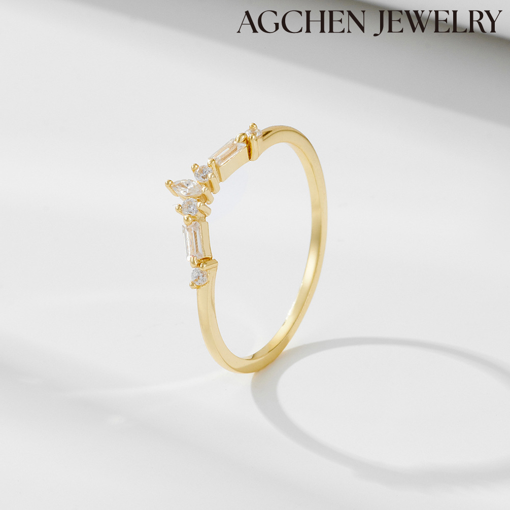 AGCHEN S925 sterling silver zircon ring female niche design ins geometric simplicity with light luxury delicate overlapping rings AGKR1658