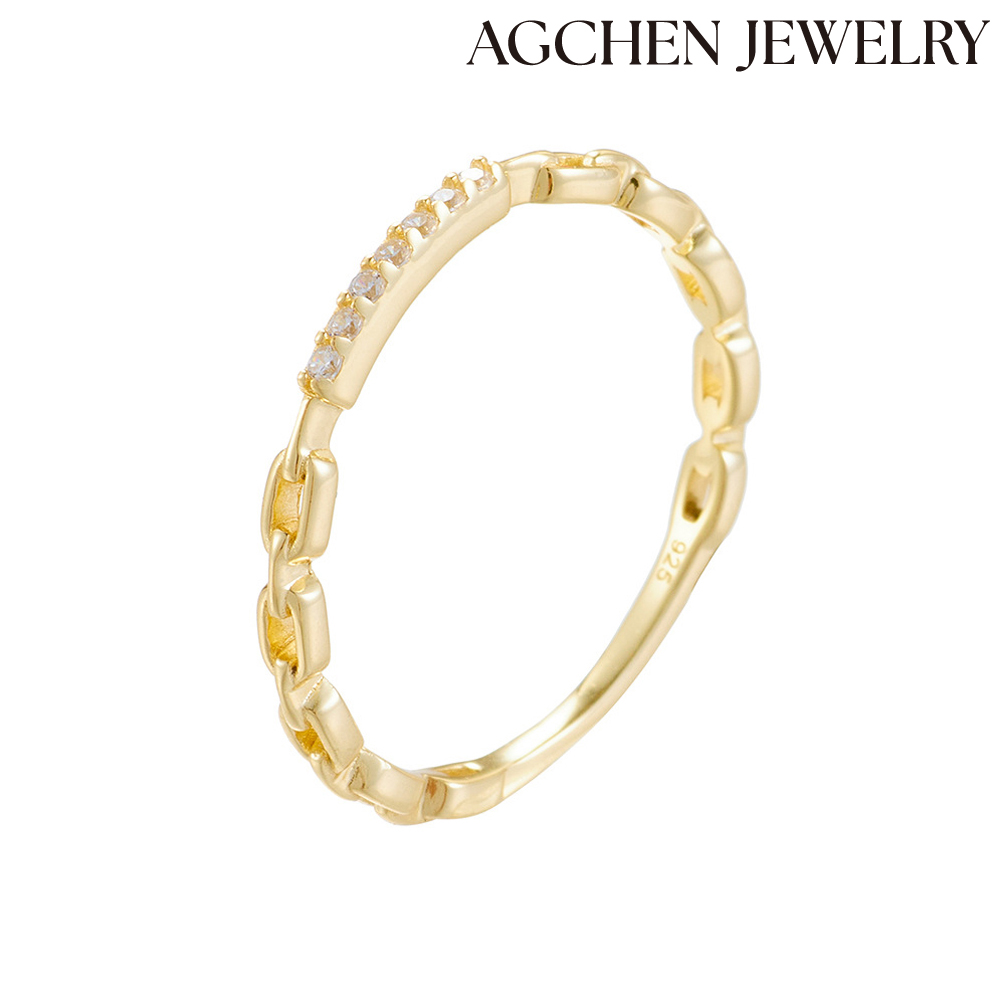 AGCHEN Europe and the United States ins exquisite diamond-encrusted chain ring light luxury niche design fashion overlapping wear rings AGKR1633