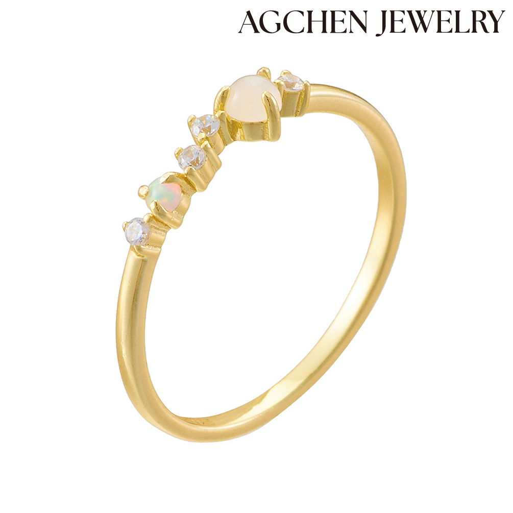 AGCHEN IG Style Sweet Color Block Sterling Silver Plating Inlay Moonstone Zircon Rings temperament women ring manufacturers direct sale AGKR1888