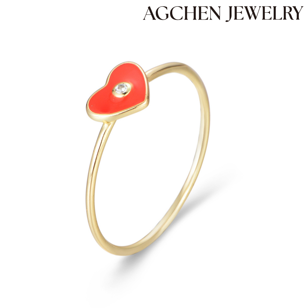AGCHEN S925 Sterling silver delicate drip glue love ring women ins style European and American sweet color drip oil heart ring bracelet AGKSR104