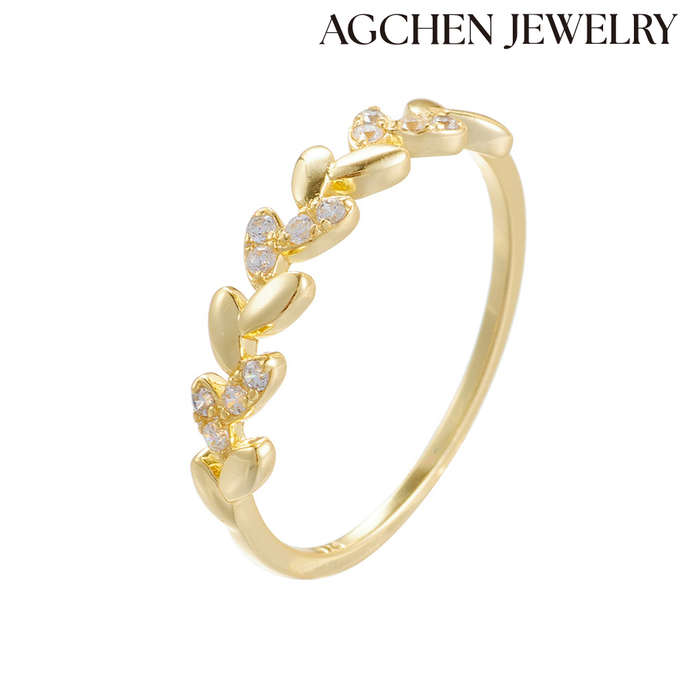 AGCHEN Europe and America ins light luxury niche design diamond-encrusted wheat sterling silver ring senior sense everything match ring AGKR1632
