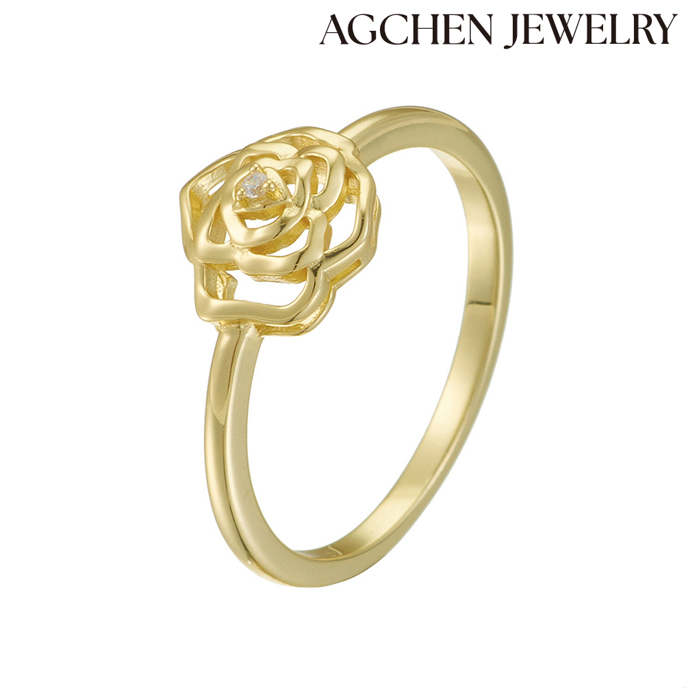 AGCEHN S925 Sterling Silver Minimalist Rose with CZ Ring  temperament womenring manufacturers direct sale AGKSR180