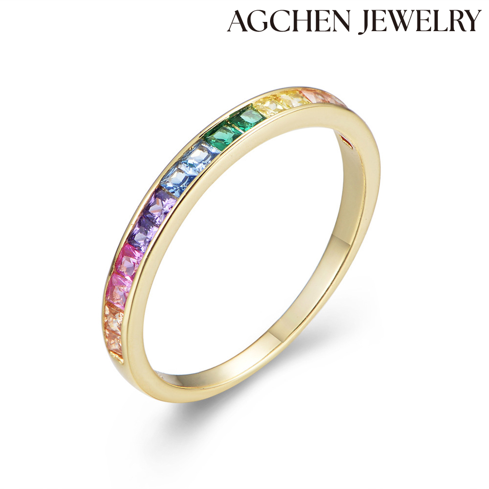 AGCHEN  European and American hot-selling  S925 Sterling Silver Rainbow Cubic Zirconia Ring for girls 2023 Gift AGLR1649