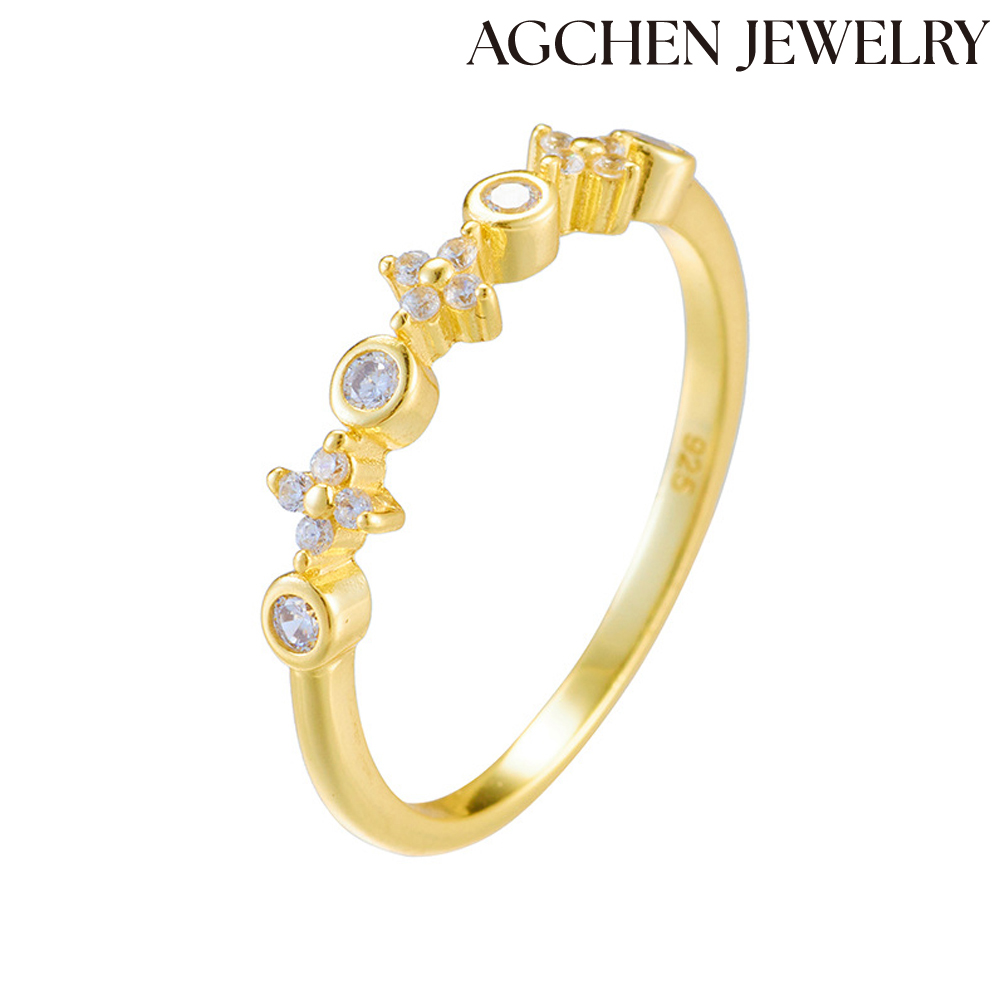 AGCHEN Cute Flower S925 Sterling Silve CZ Ring female Europe and America ins design sense new accessories AGLR1679