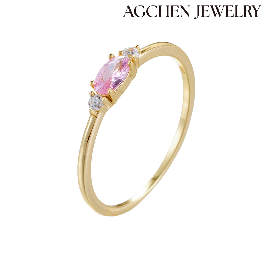 AGCHEN Retro light luxury pink zircon sterling silver ring women Europe and America Ins daily commute simple all-match ring jewelry AGLR2023