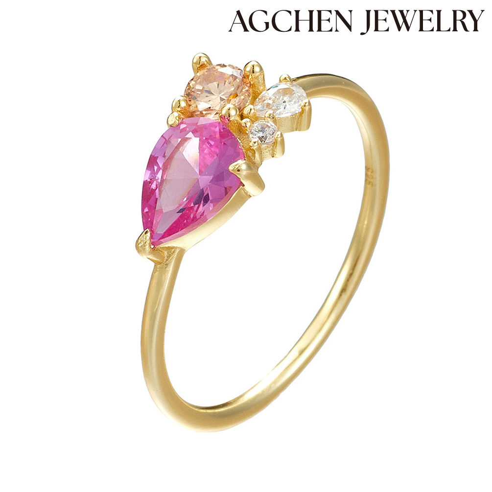 AGCHEN  European and American hot-selling  elegance S925 Pink Teardrop Cubic Zirconia Ring AGKSR183