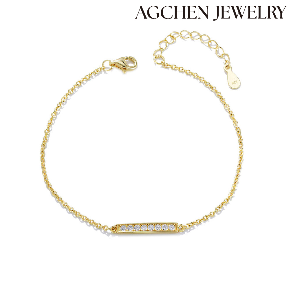 AGCHEN Personality 925 Sterling Silver Cubic Zirconia 14K Gold Charm Bracelet Jewelry for woman and girls wholesale AGKB0572