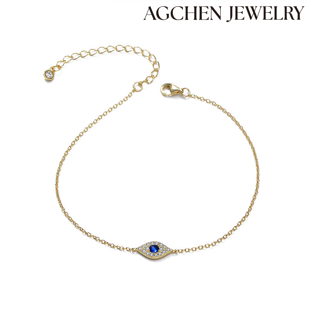 AGCHEN the Devil s Eye 925 Sterling Silver Cubic Zirconia 14K Gold Charm Bracelet Jewelry for woman and girls wholesale AGKB0493