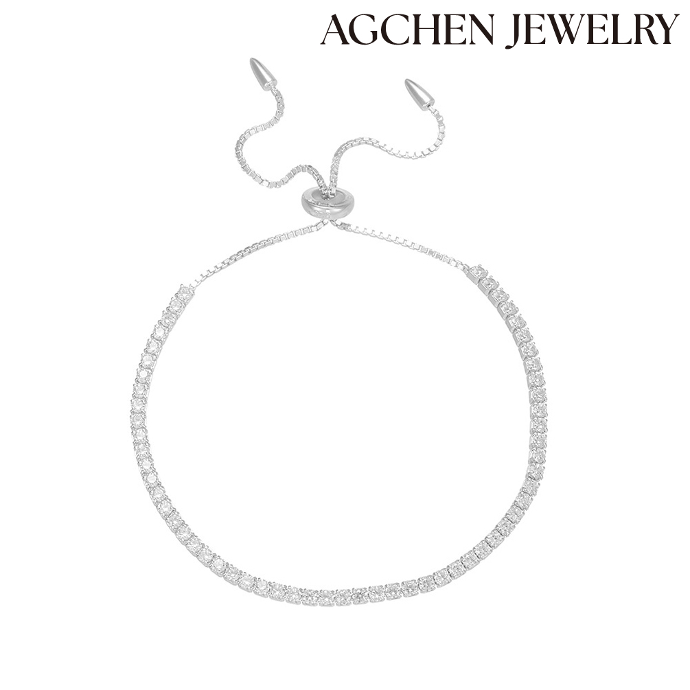 AGCHEN European and American hot-selling S925 Sterling Silver Cubic Zirconia Chain Bracelet  for girls 2023 Gift AGKB0383