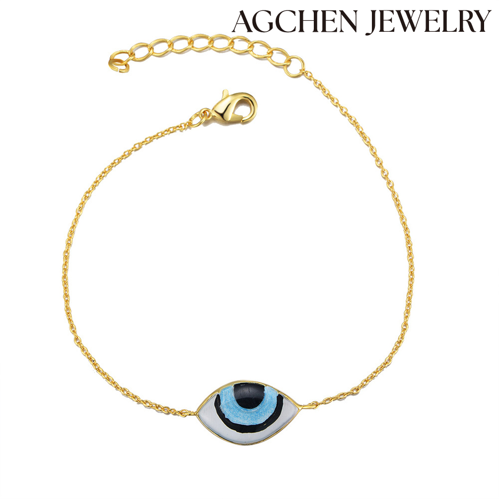 AGCHEN Eye of the devil 925 Sterling Silver Cubic Zirconia 14K Gold Charm Bracelet Jewelry for woman and girls wholesale AGKB0039
