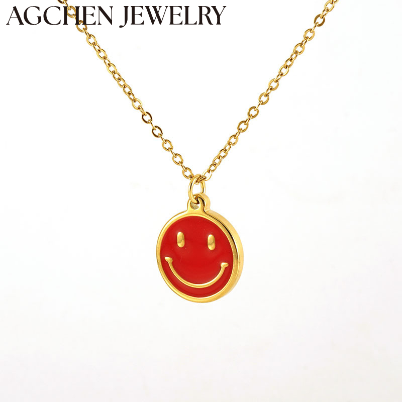 AG Colorful Enamel Smiley Face Necklace AG-ZYG659