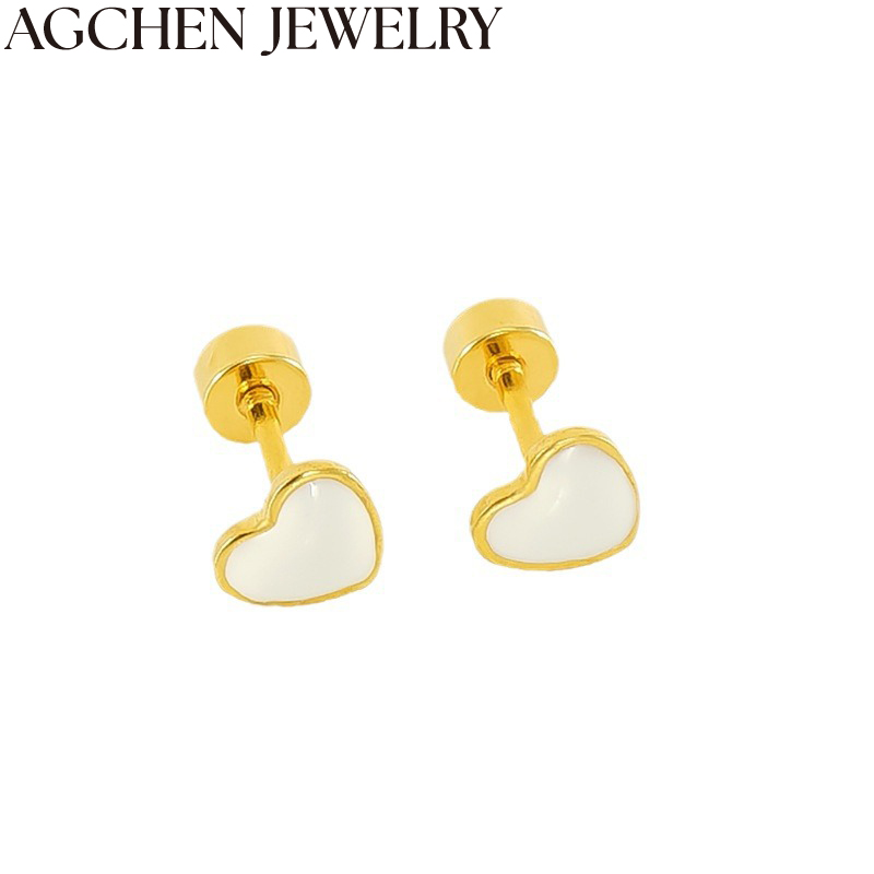 AG White Heart Stud Earrings AG-ZYG1359