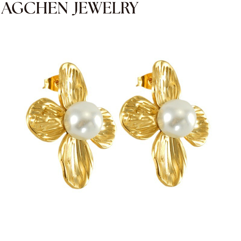 AG Gold Flower Earrings with Pearl AG-ZYG1378