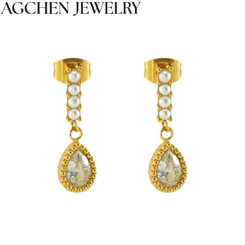 AG Teardrop Zircon and Pearl Earrings AG-ZYG1222