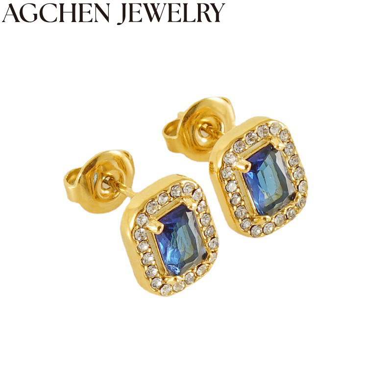 AG Blue Square Zircon Earrings AG-ZYG565