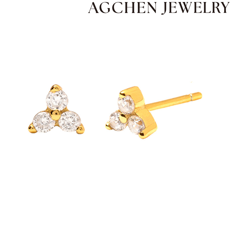 AG Three Stone Zircon Stud Earrings AGLN0028