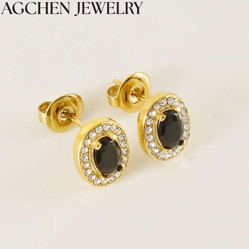 AG Black Oval Zircon Earrings AG-ZYG567