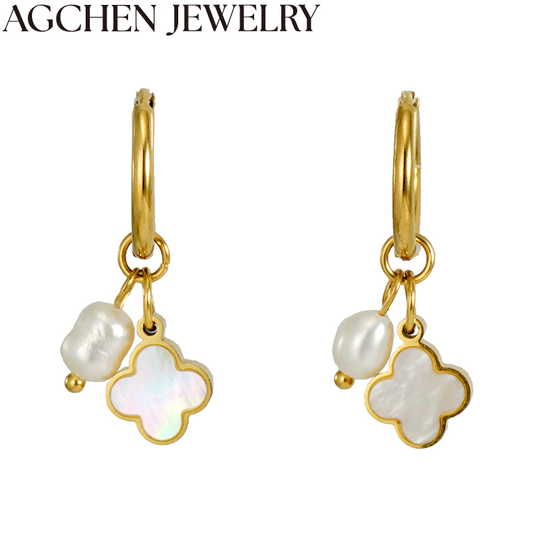 AG White Clover with Pearl Earrings AG-ZYG779