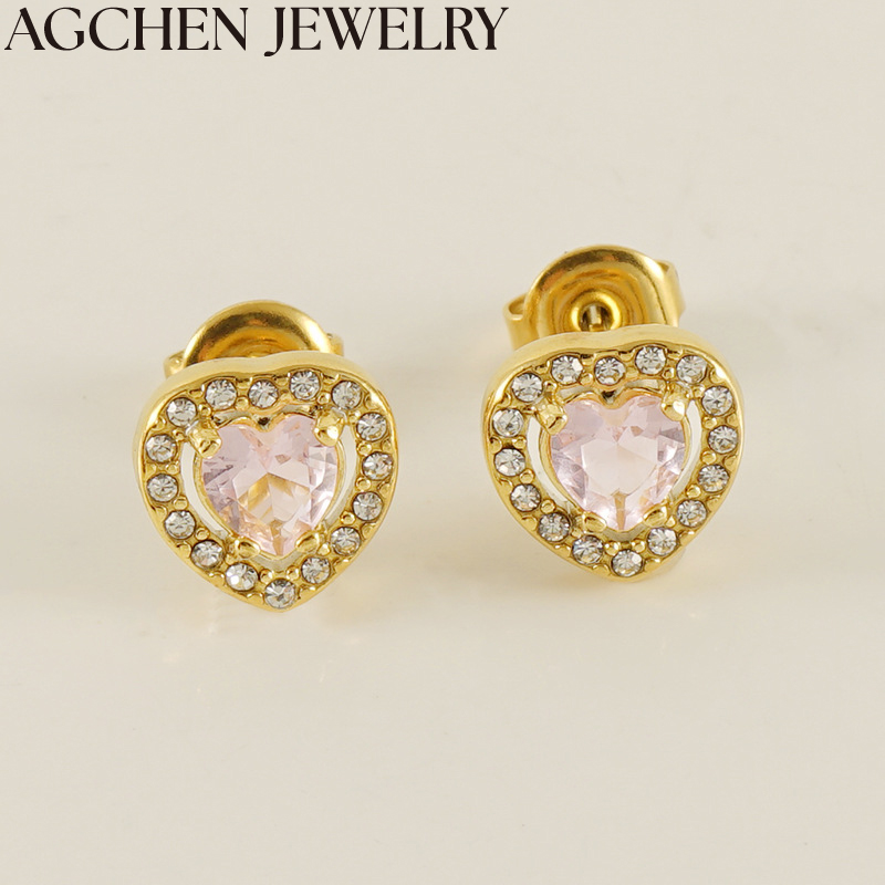 AG Light Pink Heart Zircon Earrings AG-ZYG566