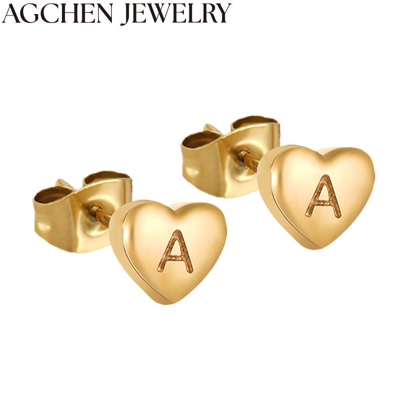 AG Heart Initial Stud Earrings AG-ZYG876