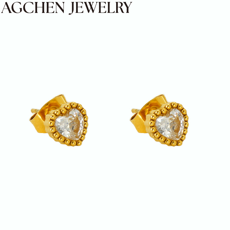 AG Heart Zircon Stud Earrings AG-ZYG-965