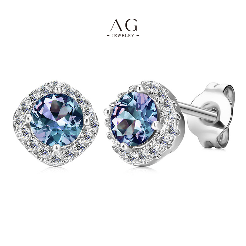 AG Blue Zirconia Stud Earrings Ocean Inspired Jewelry AGDGES0021