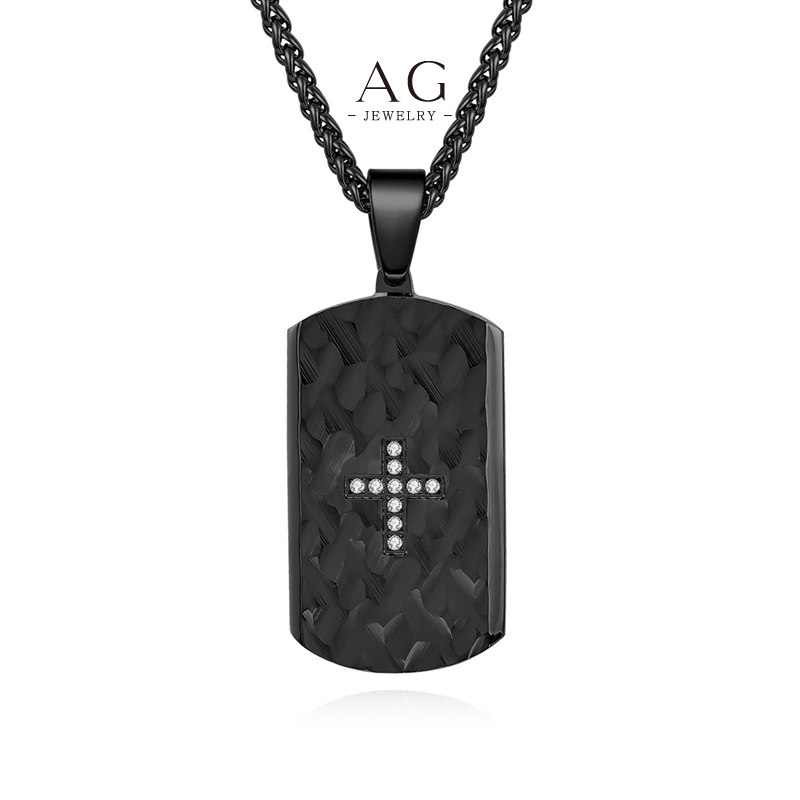AG Men&rsquo;s Stainless Steel Square Plaque Cross Zirconia Pendant Necklace Custom Manufacturer Small MOQ AGDZ148