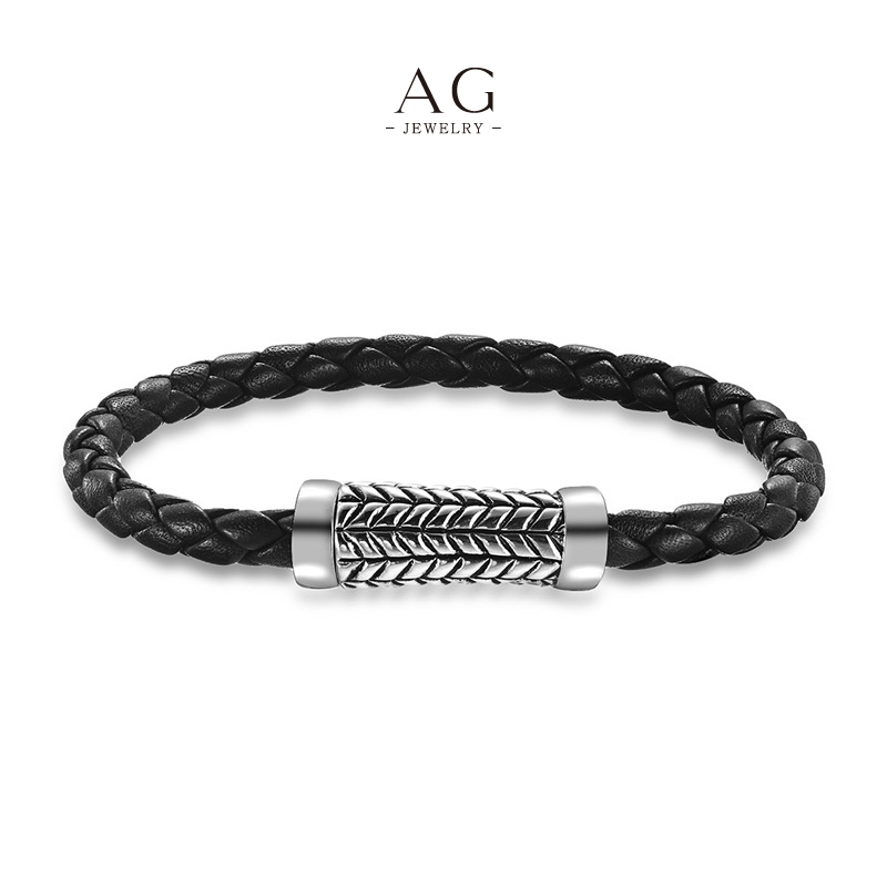 AG Men&lsquo;s Stainless Steel PU Rope Bracelet Low Price Bulk Order Manufacturer AGSL013
