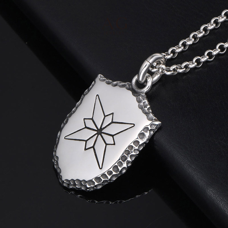 AG Men&lsquo;s Stainless Steel Shield Pendant Necklace Factory Price Small MOQ Jewelry Manufacturer AGSP664