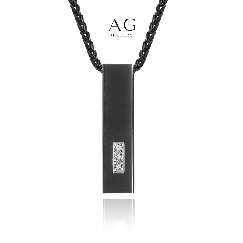 AG Men&rsquo;s Stainless Steel Zirconia Bar Necklace Modern Luxury Jewelry BSCI Certified AGDZ006