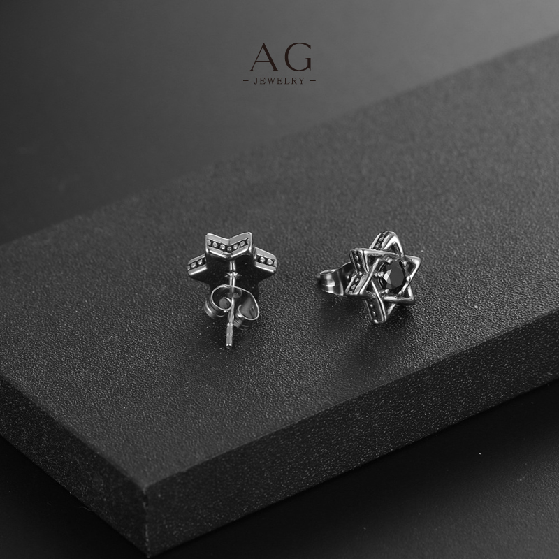 AG Men&lsquo;s Black Zirconia Stud Earrings Onyx Style Jewelry OEM Service AG JEWELRY AGCF151