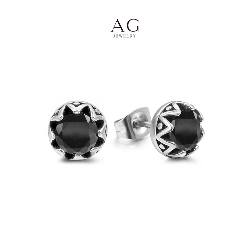AG Men&lsquo;s Vintage Black Orange Zirconia Stud Earrings Retro Color Block Line Custom Manufacturer AGCF118