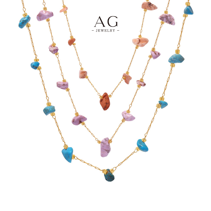 AG Gemstone Chip Necklace Colorful Natural Stone Jewelry Line Wholesale Supplier AGP2154