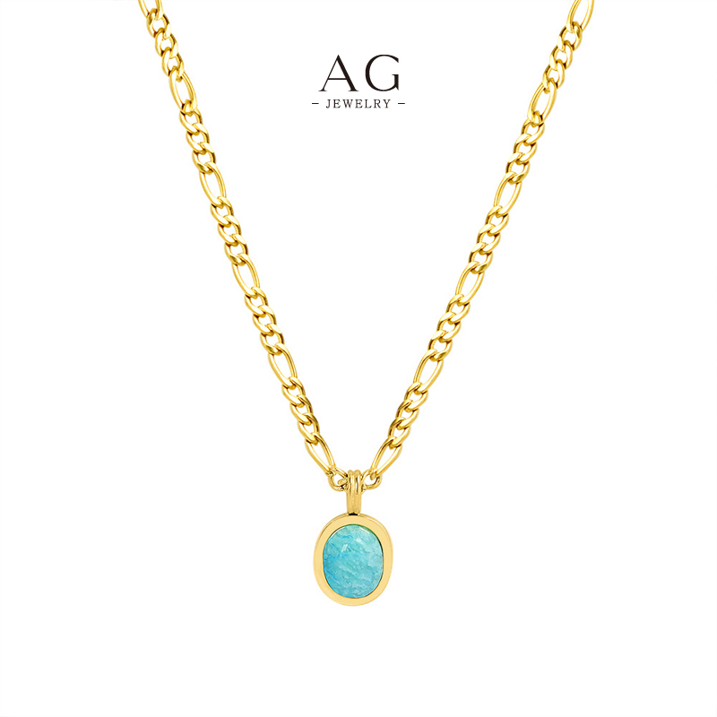 AG Natural Amazonite Pendant Necklace Soothing Blue Green Gemstone Jewelry Line OEM Service AGP065