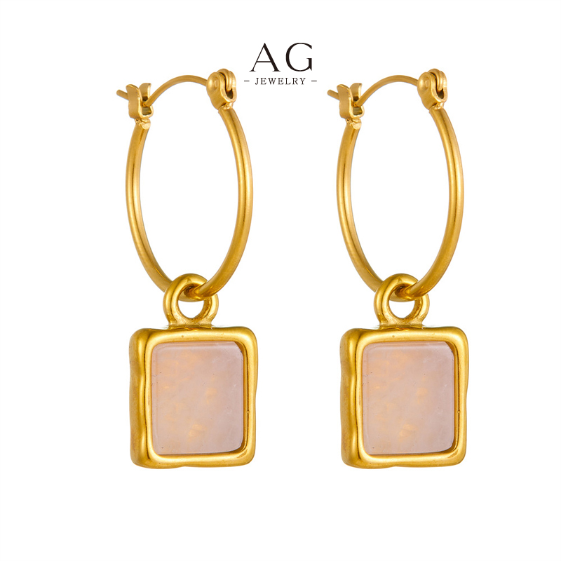 AG Square Cut Gemstone Stud Earrings Geometric Healing Jewelry Line OEM Manufacturer AGE99