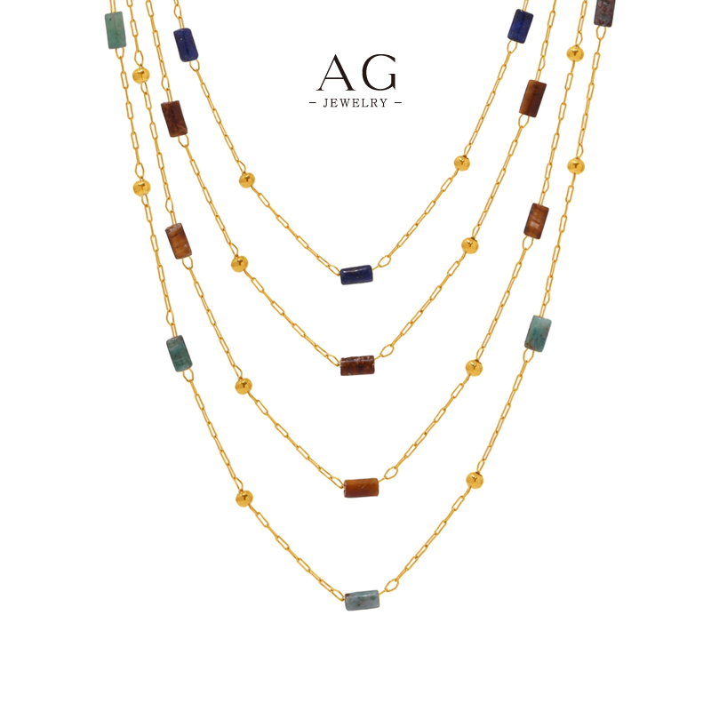 AG Multicolor Gemstone Bead Necklace Rainbow Crystal Jewelry Line Custom Manufacturer AGP1992