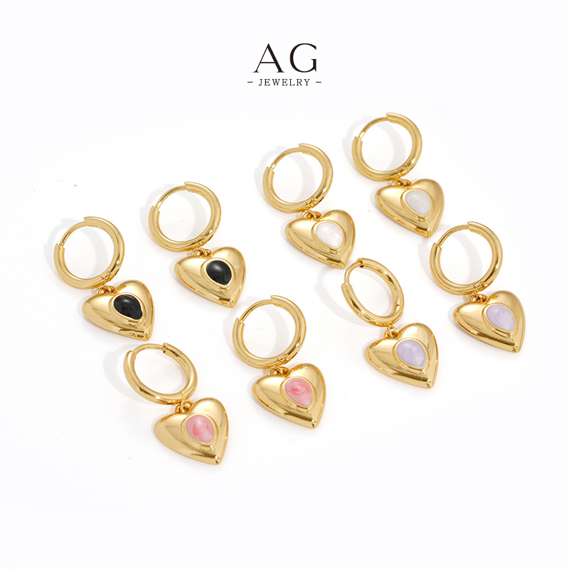 AG Natural Stone Heart Stud Earrings Earthy Love Jewelry Line OEM Manufacturer AGER029